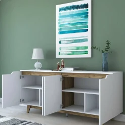 Credenza bianca e noce 180x45x78h cm 4 ante - Ascaro