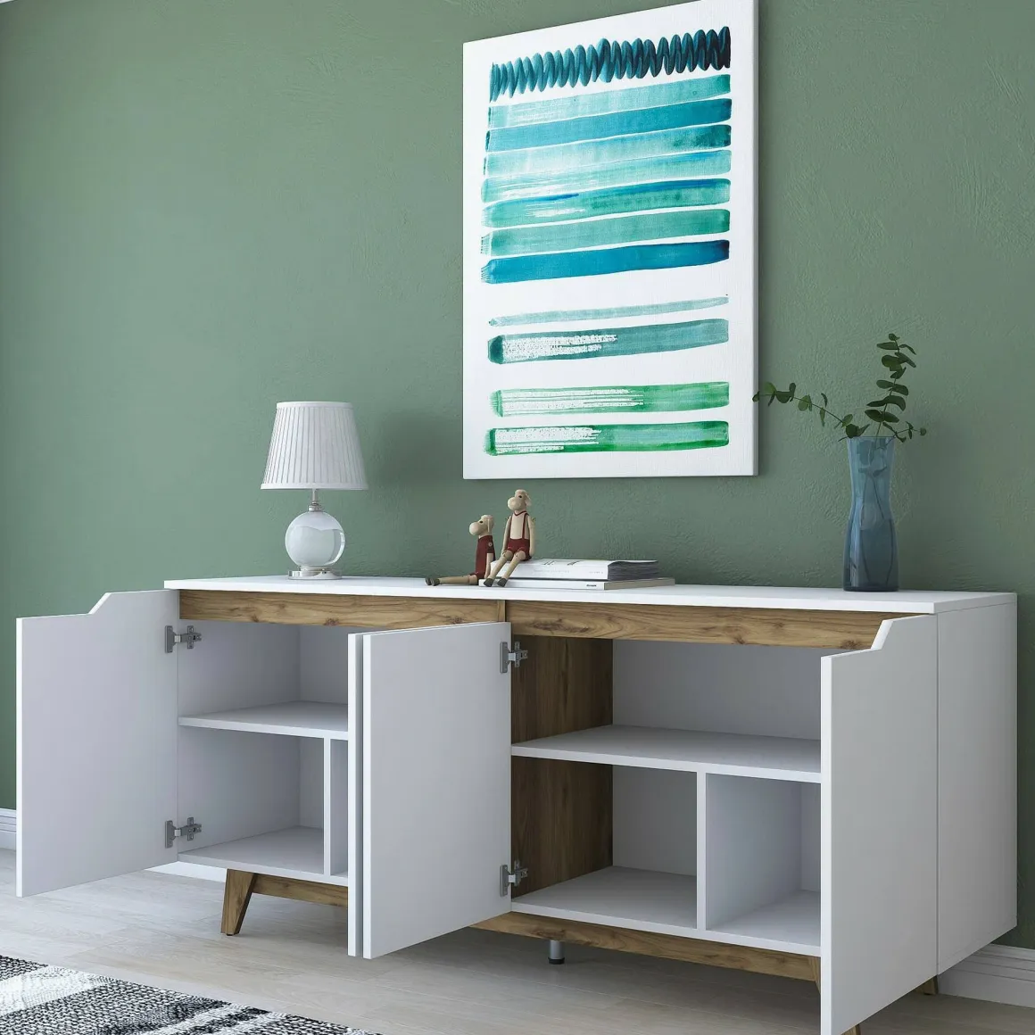Credenza bianca e noce 180x45x78h cm 4 ante - Ascaro