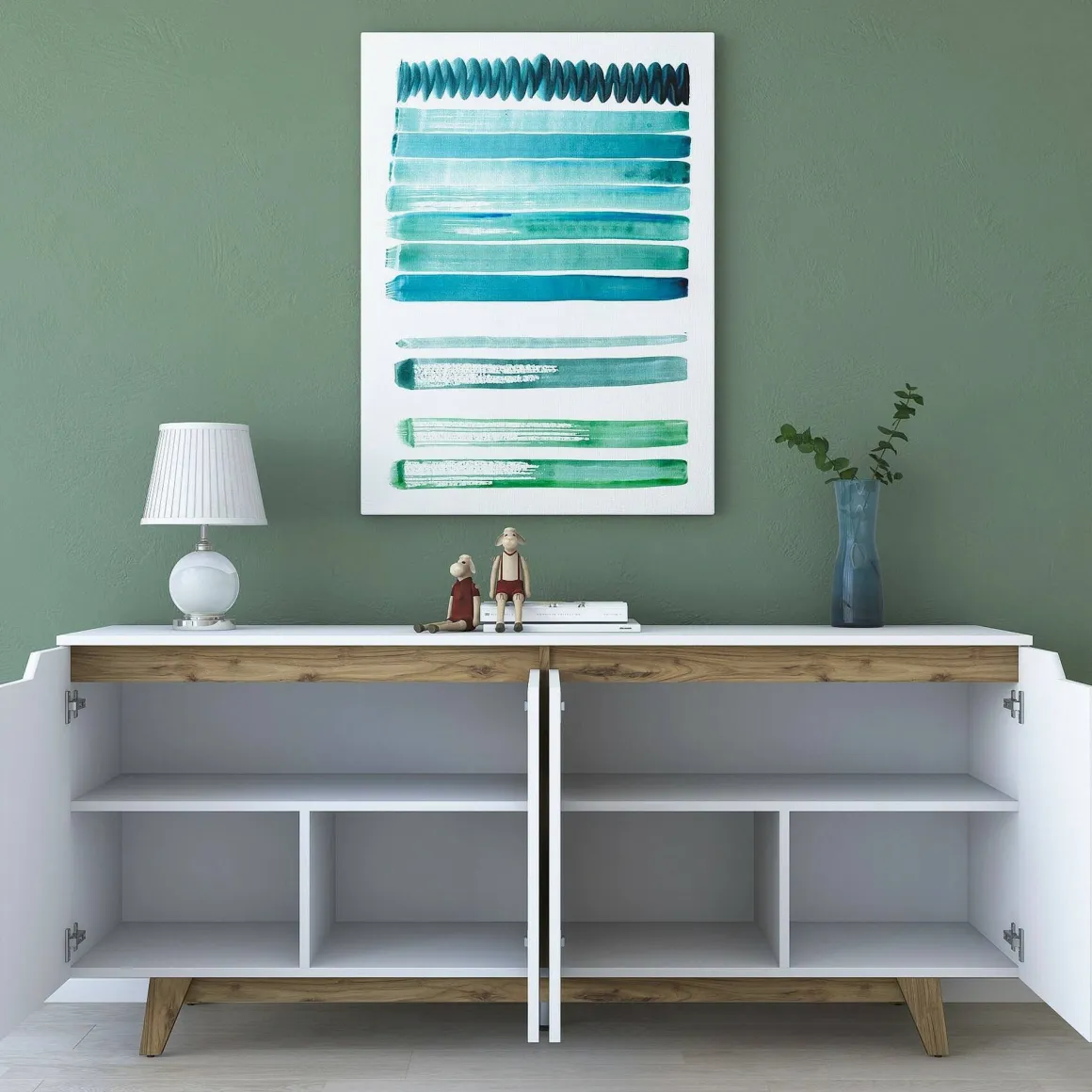 Credenza bianca e noce 180x45x78h cm 4 ante - Ascaro