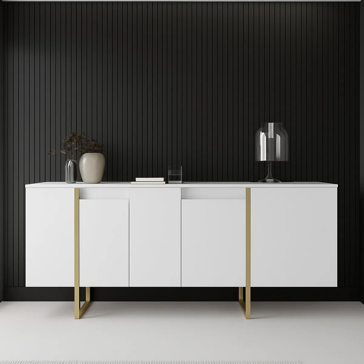 Cucina|Madie > Dmora Credenza bianca e oro elegante 160x35x80h cm 4 ante - Arta Oro, Bianco