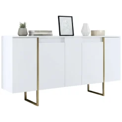 Cucina|Madie > Dmora Credenza bianca e oro elegante 160x35x80h cm 4 ante - Arta Oro, Bianco