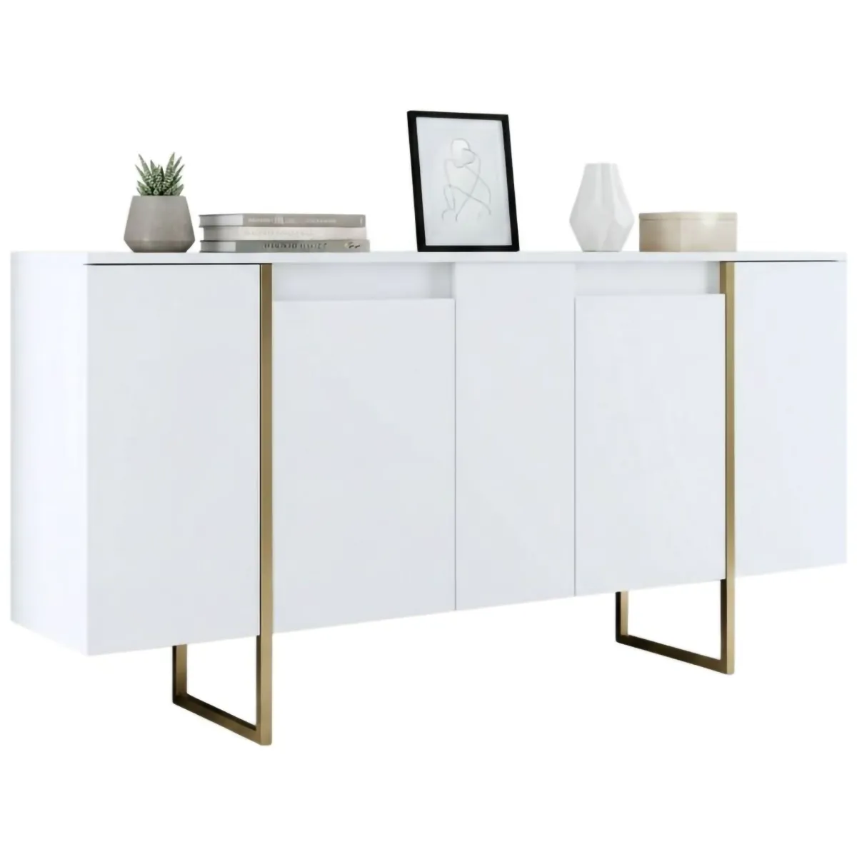 Cucina|Madie > Dmora Credenza bianca e oro elegante 160x35x80h cm 4 ante - Arta Oro, Bianco