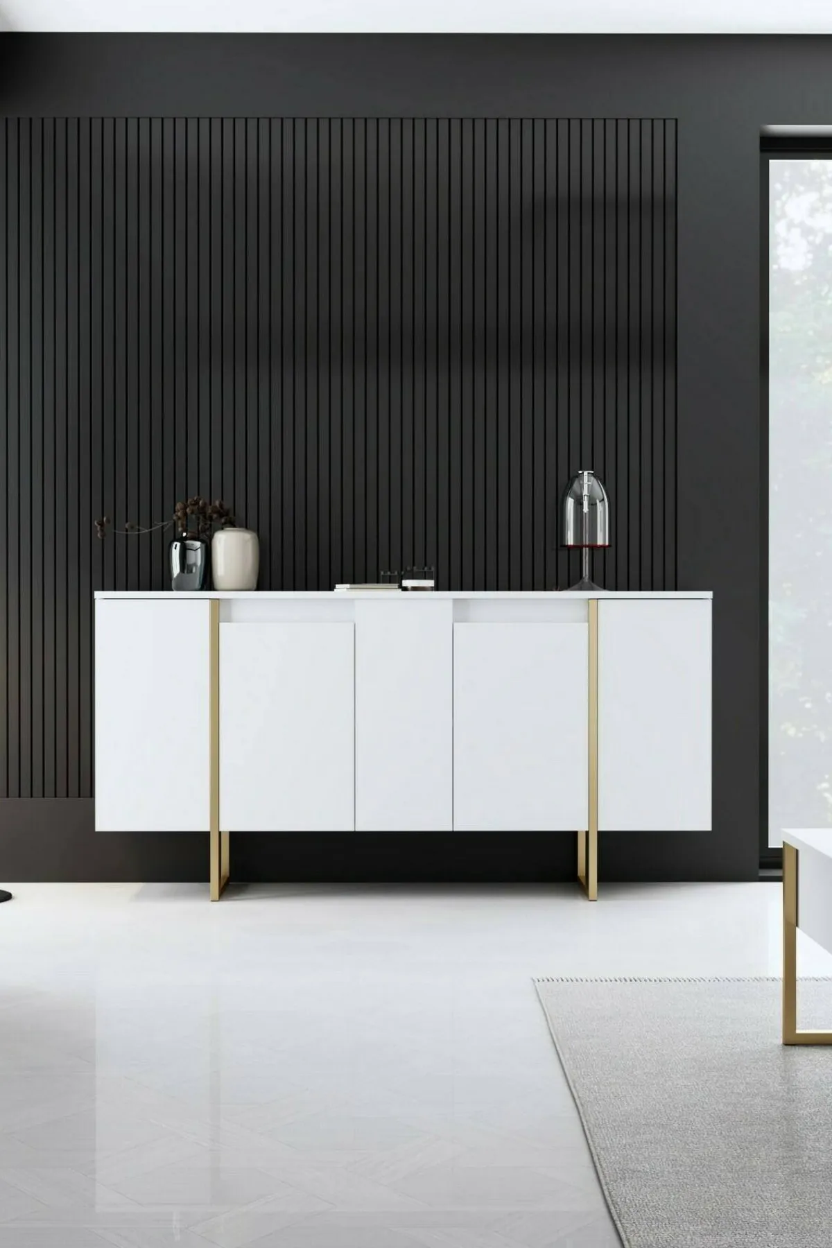 Cucina|Madie > Dmora Credenza bianca e oro elegante 160x35x80h cm 4 ante - Arta Oro, Bianco