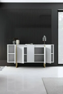 Cucina|Madie > Dmora Credenza bianca e oro elegante 160x35x80h cm 4 ante - Arta Oro, Bianco