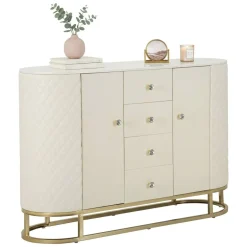 Madie|Credenze > Dmora Credenza bianca e oro 120x40x85h cm 2 ante e 4 cassetti - Grotte Oro, Bianco