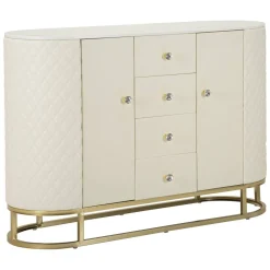 Madie|Credenze > Dmora Credenza bianca e oro 120x40x85h cm 2 ante e 4 cassetti - Grotte Oro, Bianco