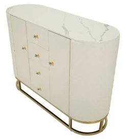 Madie|Credenze > Dmora Credenza bianca e oro 120x40x85h cm 2 ante e 4 cassetti - Grotte Oro, Bianco