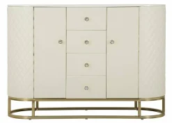 Madie|Credenze > Dmora Credenza bianca e oro 120x40x85h cm 2 ante e 4 cassetti - Grotte Oro, Bianco