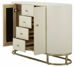 Madie|Credenze > Dmora Credenza bianca e oro 120x40x85h cm 2 ante e 4 cassetti - Grotte Oro, Bianco