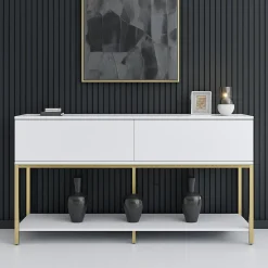 Credenza bianca e oro 150x30x80h cm 2 ante - Basilia
