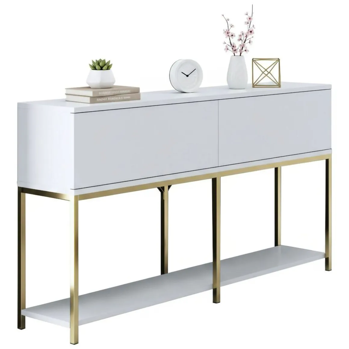 Credenza bianca e oro 150x30x80h cm 2 ante - Basilia