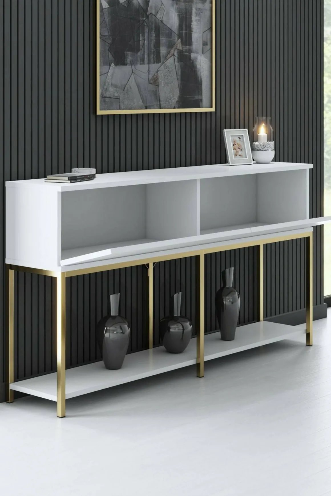 Credenza bianca e oro 150x30x80h cm 2 ante - Basilia