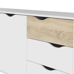 Credenza bianca e quercia 147x39x81h cm 2 ante e 3 cassetti - Animato