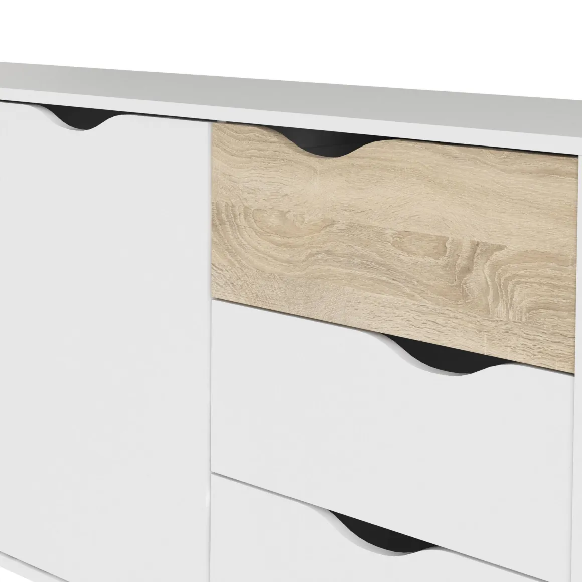 Credenza bianca e quercia 147x39x81h cm 2 ante e 3 cassetti - Animato