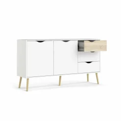 Credenza bianca e quercia 147x39x81h cm 2 ante e 3 cassetti - Animato
