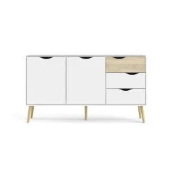 Credenza bianca e quercia 147x39x81h cm 2 ante e 3 cassetti - Animato