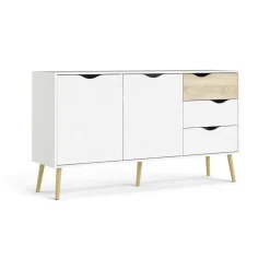 Credenza bianca e quercia 147x39x81h cm 2 ante e 3 cassetti - Animato