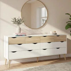 Credenza bianca e quercia 195x39x81h cm 8 cassetti - Arista