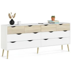 Credenza bianca e quercia 195x39x81h cm 8 cassetti - Arista
