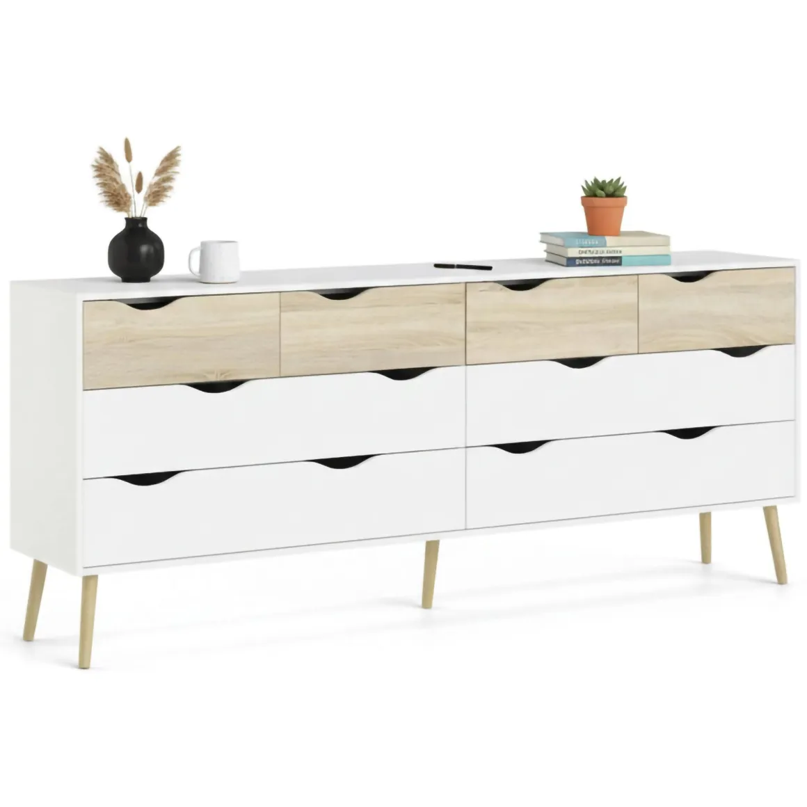 Credenza bianca e quercia 195x39x81h cm 8 cassetti - Arista