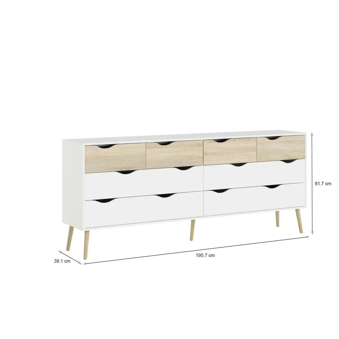 Credenza bianca e quercia 195x39x81h cm 8 cassetti - Arista