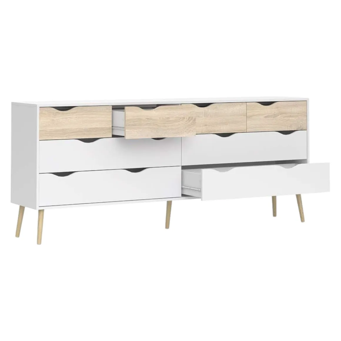 Credenza bianca e quercia 195x39x81h cm 8 cassetti - Arista