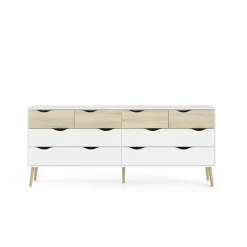 Credenza bianca e quercia 195x39x81h cm 8 cassetti - Arista