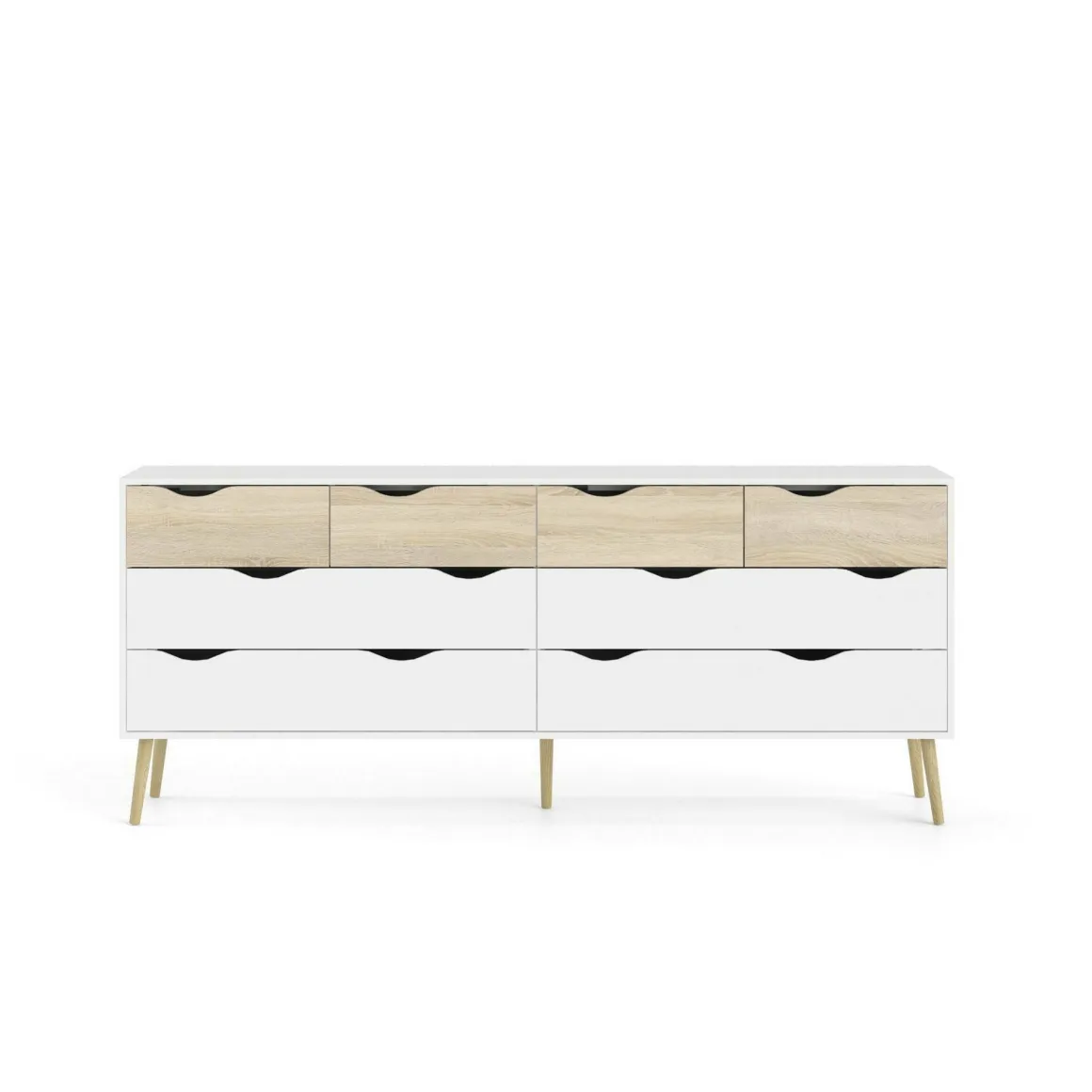 Credenza bianca e quercia 195x39x81h cm 8 cassetti - Arista