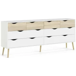 Credenza bianca e quercia 195x39x81h cm 8 cassetti - Arista