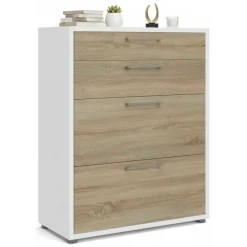 Madie|Credenze > Dmora Credenza bianca e quercia 98x39x81h cm 2 ante e 1 cassetto - Audit Marrone, Bianco Quercia