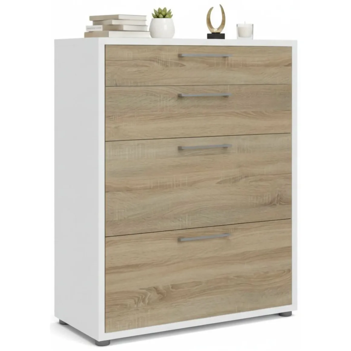 Credenza bianca e quercia 89x40x113h cm 4 cassetti - Anghiari