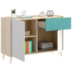 Credenza bianca e rovere 105x43x75h cm 2 ante e 1 cassetto - Ascot
