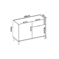 Credenza bianca e rovere 105x43x75h cm 2 ante e 1 cassetto - Ascot