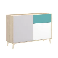 Credenza bianca e rovere 105x43x75h cm 2 ante e 1 cassetto - Ascot