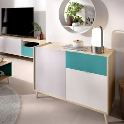 Credenza bianca e rovere 105x43x75h cm 2 ante e 1 cassetto - Ascot