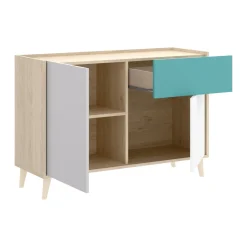 Credenza bianca e rovere 105x43x75h cm 2 ante e 1 cassetto - Ascot