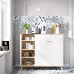 Credenza bianca e rovere 120x40x102h cm 2 ante e 1 cassetto - Aleandro