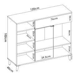 Credenza bianca e rovere 120x40x102h cm 2 ante e 1 cassetto - Aleandro