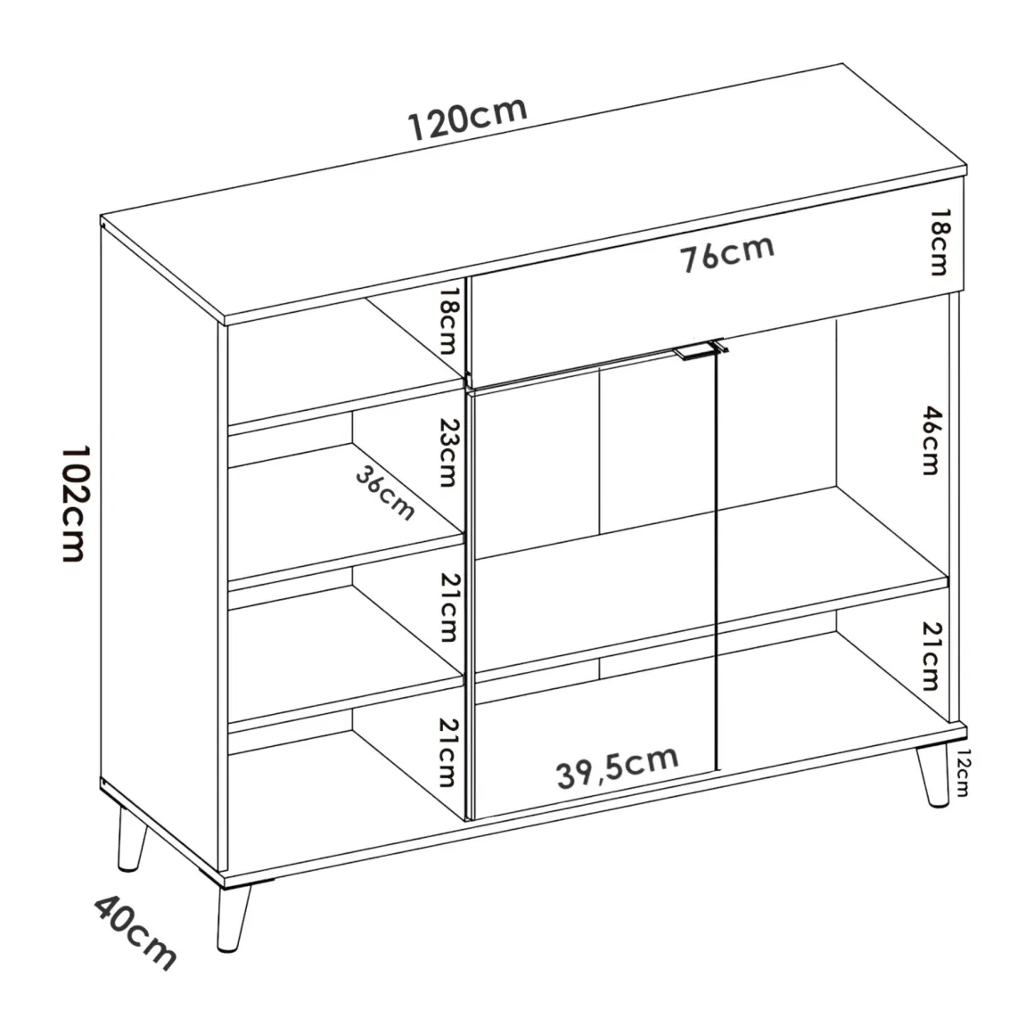 Credenza bianca e rovere 120x40x102h cm 2 ante e 1 cassetto - Aleandro