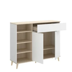Credenza bianca e rovere 120x40x102h cm 2 ante e 1 cassetto - Aleandro