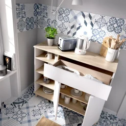 Credenza bianca e rovere 120x40x102h cm 2 ante e 1 cassetto - Aleandro