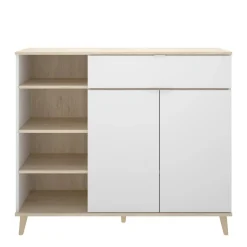 Credenza bianca e rovere 120x40x102h cm 2 ante e 1 cassetto - Aleandro