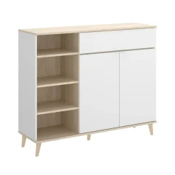 Credenza bianca e rovere 120x40x102h cm 2 ante e 1 cassetto - Aleandro