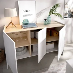 Cucina|Madie > Dmora Credenza bianca e rovere 150x41x76h cm 3 ante - Crisantemo Marrone, Bianco Rovere