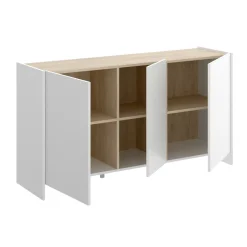 Cucina|Madie > Dmora Credenza bianca e rovere 150x41x76h cm 3 ante - Crisantemo Marrone, Bianco Rovere