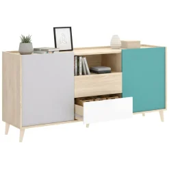 Credenza bianca e rovere 155x43x75h cm 2 ante e 2 cassetti - Asa