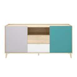 Credenza bianca e rovere 155x43x75h cm 2 ante e 2 cassetti - Asa