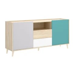 Credenza bianca e rovere 155x43x75h cm 2 ante e 2 cassetti - Asa