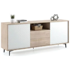 Credenza bianca e rovere 184x45x77h cm 2 ante e 2 cassetti - Azis