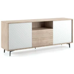 Cucina|Salotto > Dmora Credenza bianca e rovere 184x45x77h cm 3 ante - Aminda Marrone, Bianco Rovere